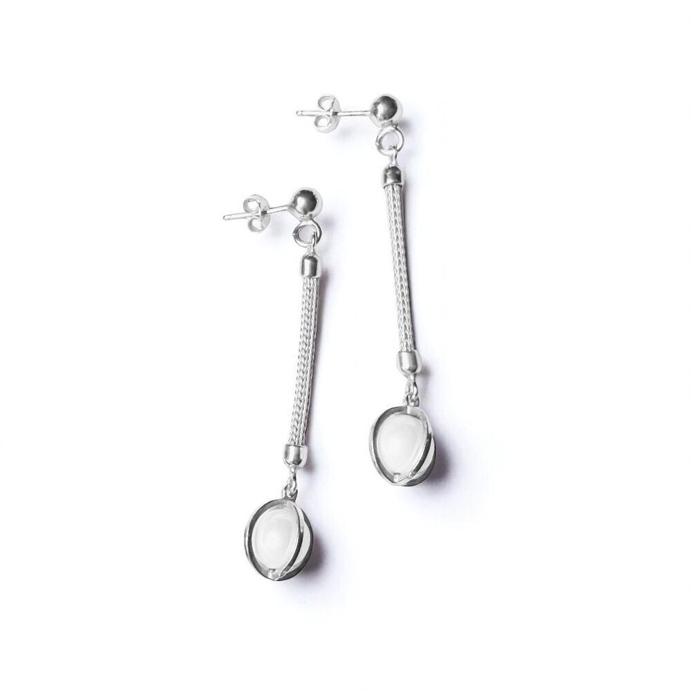 Italian 925 Sterling Silver Drop Earrings with Pearlescent Cabochon Beads